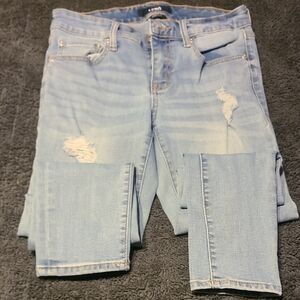 Aero Blue Skinny Jeans Distressed Style